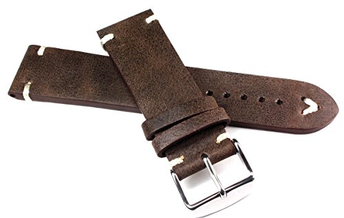 Sulla 24mm Herren Leder Uhrenarmband Vintage Style BS weiße Naht braun von DEUTSCH
