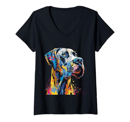 Damen Deutsche Dogge Hund T-Shirt mit V-Ausschnitt von Deutsche Dogge Hundedesign-Kleidung