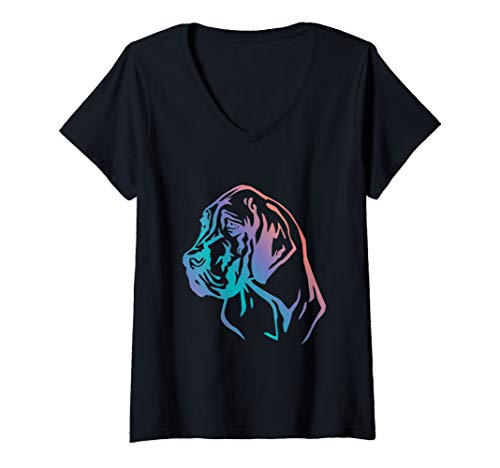 Damen Buntes Hundewelpen-Haustiergeschenk der Deutschen Dogge T-Shirt mit V-Ausschnitt Damen Buntes Hundewelpen-Haustiergeschenk der Deutschen Dogge T-Shirt mit V-Ausschnitt von Deutsche Dogge Life Apparel