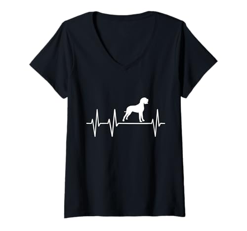 Damen Dogge Heartbeat Herzschlag Puls Outfit für Hundefreunde T-Shirt mit V-Ausschnitt von Deutsche Doggen Hundebesitzer Design Herren Damen