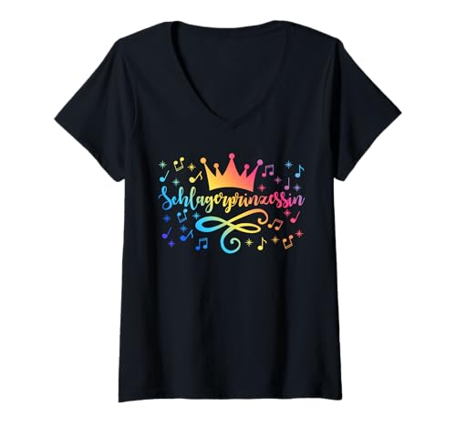 Damen Schlagerprinzessin Schlageroutfit Partnerlook Schlagerparty T-Shirt mit V-Ausschnitt von Deutsche Schlagerhits Mottoparty Schlager Design