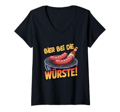 Damen Bier Bei Die Würste German BBQ Beer Sausage Grill T-Shirt mit V-Ausschnitt Damen Bier Bei Die Würste German BBQ Beer Sausage Grill T-Shirt mit V-Ausschnitt von Deutscher BBQ Bier Wurstgrill Oktoberfest Humor