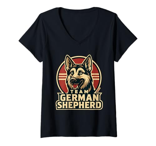 Damen Team Deutscher Schäferhund Retro Grafik Design T-Shirt mit V-Ausschnitt von Deutscher Schäferhund Liebhaber Verein