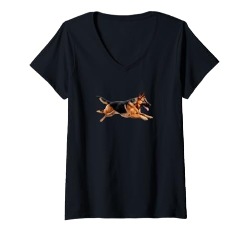Damen Amerikanische Flagge Deutsche Schäferhund Tshirt T-Shirt mit V-Ausschnitt von Deutscher Schäferhund TShirt Men American Flag