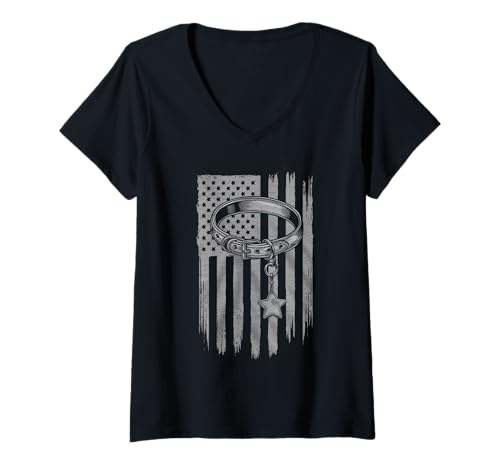 Damen Amerikanische Flagge Deutsche Schäferhund Tshirt T-Shirt mit V-Ausschnitt von Deutscher Schäferhund TShirt Men American Flag
