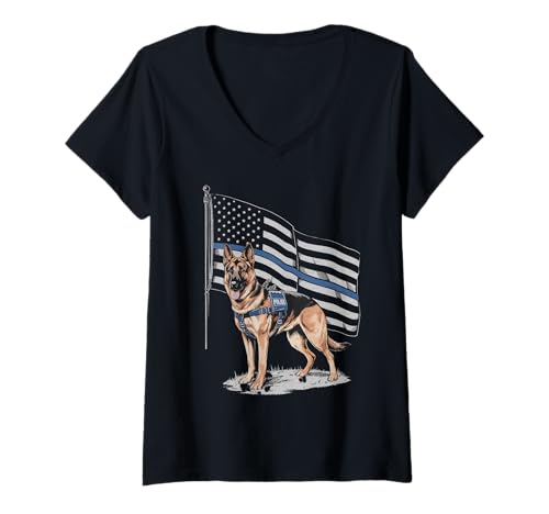 Damen Amerikanische Flagge Deutsche Schäferhund Tshirt T-Shirt mit V-Ausschnitt von Deutscher Schäferhund TShirt Men American Flag
