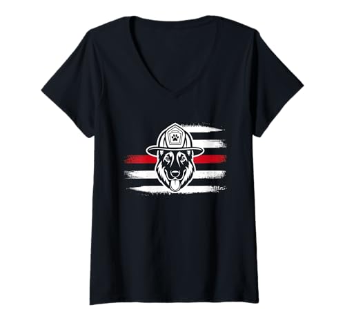 Damen Amerikanische Flagge Deutsche Schäferhund Tshirt T-Shirt mit V-Ausschnitt von Deutscher Schäferhund TShirt Men American Flag