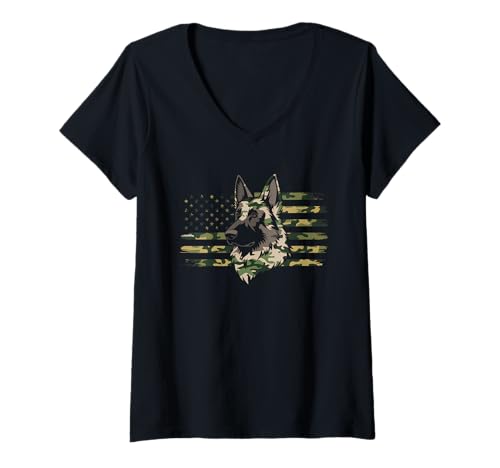 Damen Amerikanische Flagge Deutsche Schäferhund Tshirt T-Shirt mit V-Ausschnitt von Deutscher Schäferhund TShirt Men American Flag