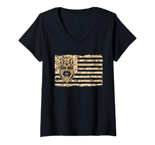 Damen Amerikanische Flagge Deutsche Schäferhund Tshirt T-Shirt mit V-Ausschnitt von Deutscher Schäferhund TShirt Men American Flag