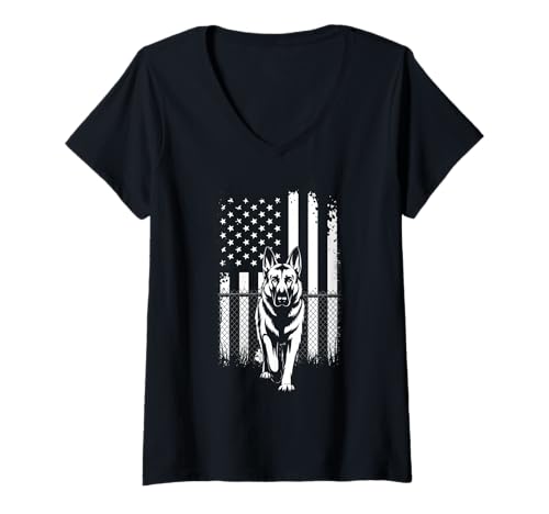 Damen Amerikanische Flagge Deutsche Schäferhund Tshirt T-Shirt mit V-Ausschnitt von Deutscher Schäferhund TShirt Men American Flag