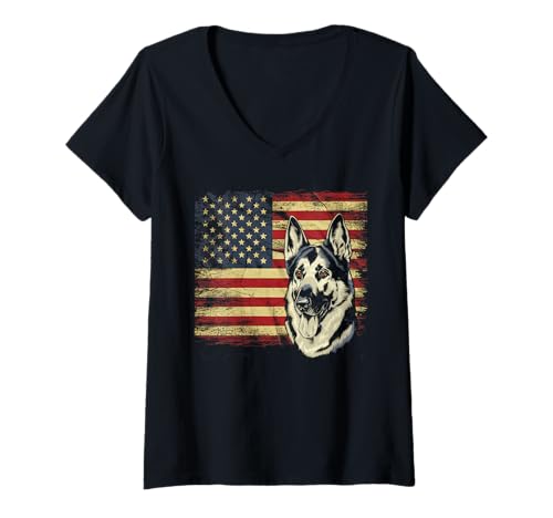 Damen Amerikanische Flagge Deutsche Schäferhund Tshirt T-Shirt mit V-Ausschnitt von Deutscher Schäferhund TShirt Men American Flag