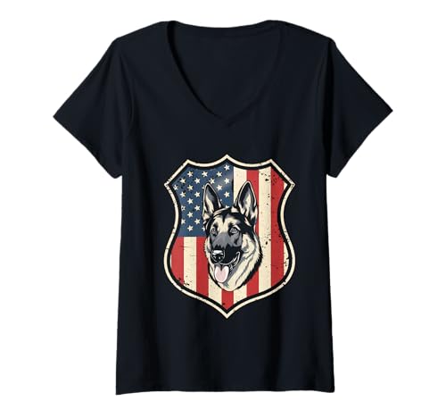 Damen Amerikanische Flagge Deutsche Schäferhund Tshirt T-Shirt mit V-Ausschnitt von Deutscher Schäferhund TShirt Men American Flag