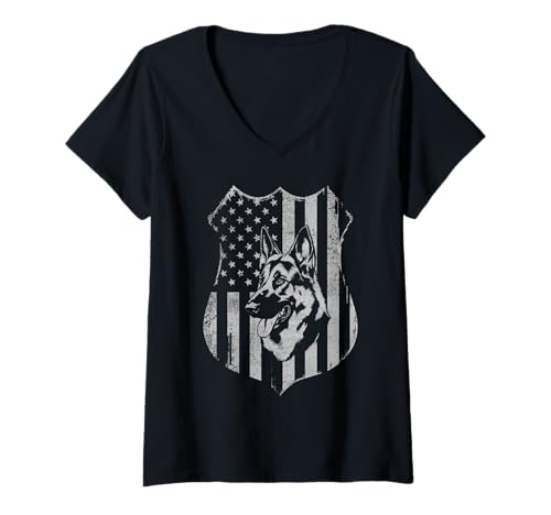Damen Amerikanische Flagge Deutsche Schäferhund Tshirt T-Shirt mit V-Ausschnitt von Deutscher Schäferhund TShirt Men American Flag