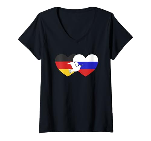 Damen Deutschland Russland Friedenstaube Herz T-Shirt mit V-Ausschnitt von Deutschland Compact
