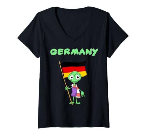 Damen Deutsches Alien / Deutschland Fans T-Shirt mit V-Ausschnitt von Deutschland Fans