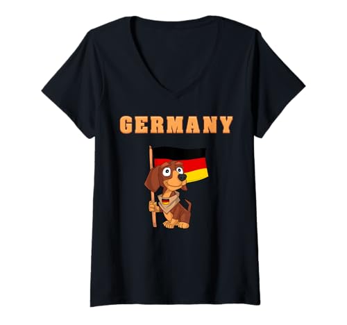 Damen Deutschland Dackel / Deutschland Fan T-Shirt mit V-Ausschnitt von Deutschland Fans