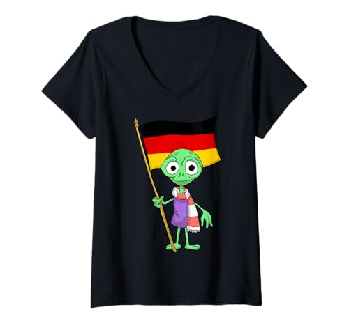 Damen Deutschland Fan / Deutschland Alien T-Shirt mit V-Ausschnitt von Deutschland Fans