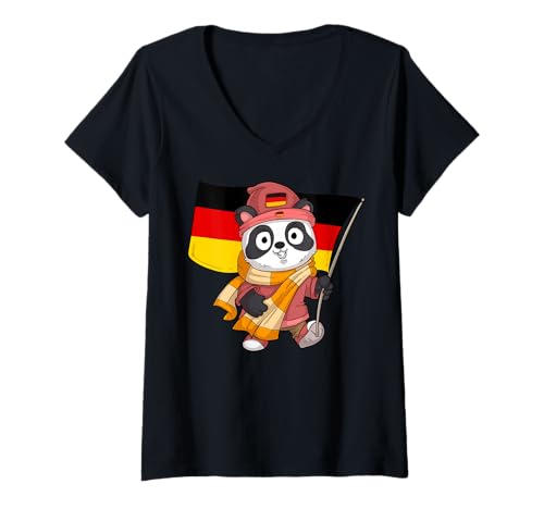 Damen Deutschland Panda/Deutschland Fan T-Shirt mit V-Ausschnitt von Deutschland Fans