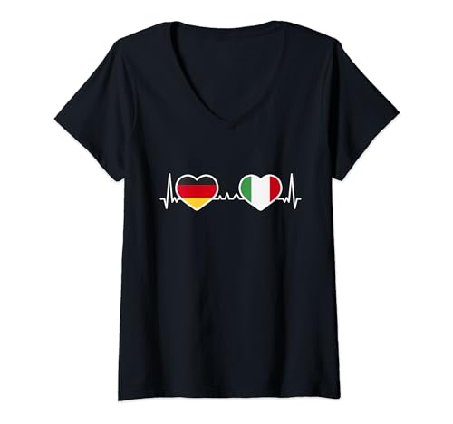 Damen Deutschland Italien Liebe Herz Herzschlag T-Shirt mit V-Ausschnitt Damen Deutschland Italien Liebe Herz Herzschlag T-Shirt mit V-Ausschnitt von Deutschland Italien Deutsch Italienisch
