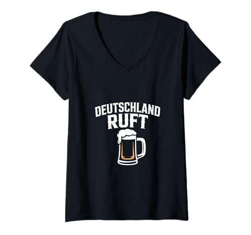 Damen Deutschland Ruft Bierkrug Bier Heimatliebe T-Shirt mit V-Ausschnitt von Deutschland Ruft Bierkrug Fan