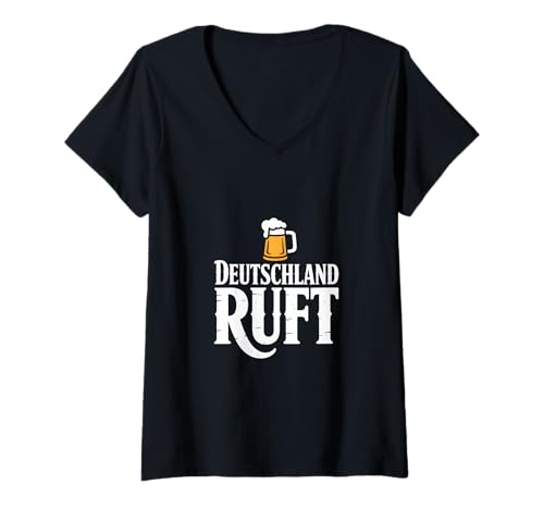 Damen Deutschland Ruft Bierkrug Wiesn Fan T-Shirt mit V-Ausschnitt von Deutschland Ruft Bierkrug Wiesn Fan