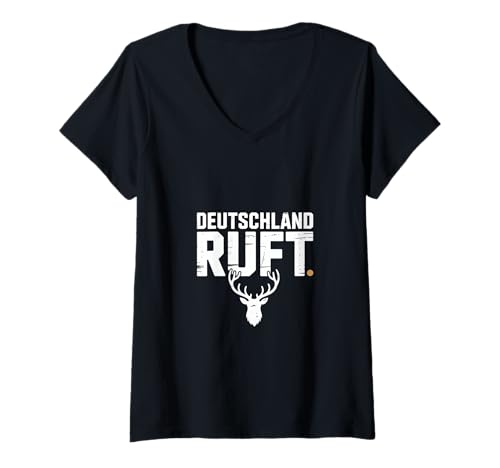 Damen Deutschland Ruft Hirsch Geweih Jagd Heimat Natur T-Shirt mit V-Ausschnitt von Deutschland Ruft Hirsch Jagd Natur Heimat Wandern