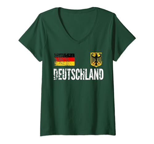 Damen Deutschland Fußball Trikot Vintage / Distressed - Fussball WM T-Shirt mit V-Ausschnitt von Deutschland Soccer Jersey