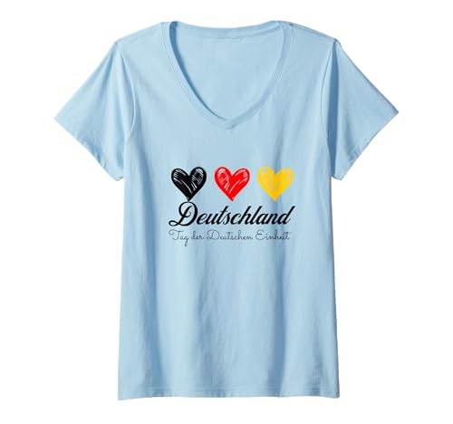 Damen Stolz Deutschland Tag Der Deutsche Einheit Deutsche Flagge T-Shirt mit V-Ausschnitt von Deutschland Tag Der Deutschen Einheit Herz Flagge