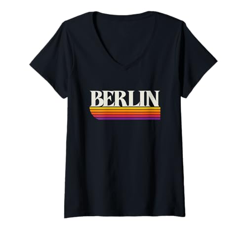 Damen Berlin Deutschland Retro Grafik - Berlin Deutschland T-Shirt mit V-Ausschnitt von Deutschland Throwbacks