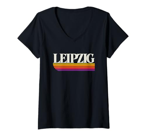 Damen Leipzig Deutschland - Leipzig Sachsen Deutschland Retro T-Shirt mit V-Ausschnitt von Deutschland Throwbacks