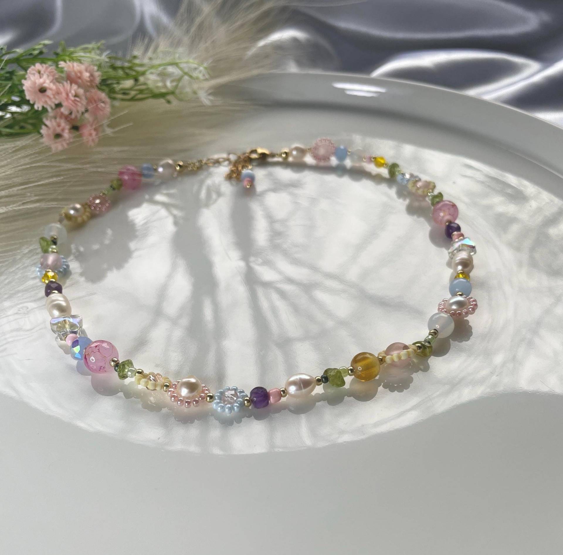 Colorful Pearl Necklace, Freshwater Glass Bead Summer Natural Stone Jewelry Gifts For Her Colorful Pearl Necklace, Freshwater Glass Bead Summer Natural Stone Jewelry Gifts For Her von DevSchmuck