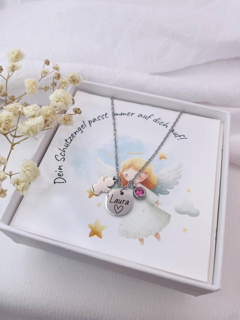 Halskette Mit Schutzengel Anhänger-Kleiner Engel-Taufkette-Edelstahl| Silber, Gold-Mutmacher - Glücksbringer-Geschenk Schulanfang-Schultüte von DevSchmuck