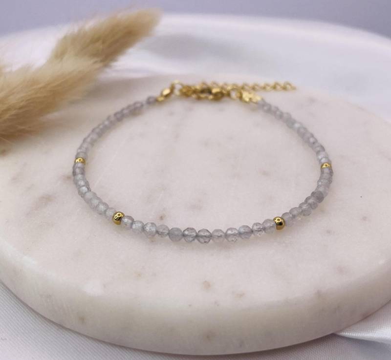 Labradorit Armband - Edelstahl Perlenarmband Personalisierter Schmuck Namensarmband Edelsteinarmband Geschenk Für Freundin von DevSchmuck