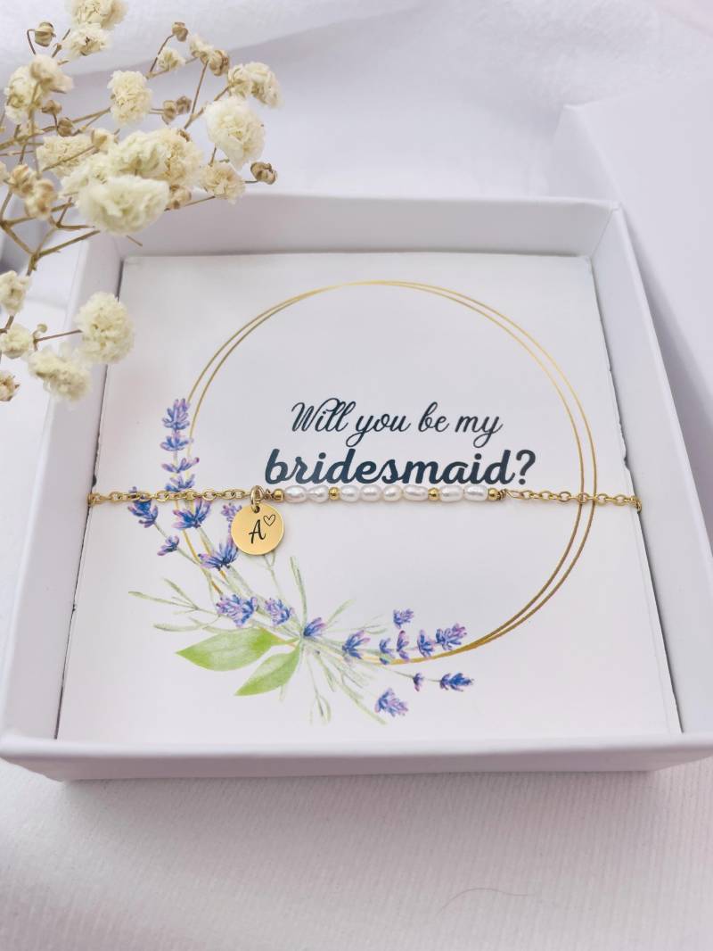 Personalisiertes Perlen Armband-Hochzeitsgeschenk-Hochzeitsschmuck-Geschenk Mit Gravur Zur Hochzeit-Brautarmband-Edelstahl-Brautjungfern von DevSchmuck