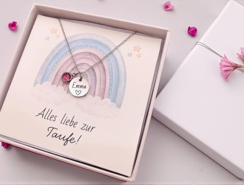 Taufkette-Kinder Halskette Mit Geburtsstein-Personalisiertes Geschenk-Patentkind-Kommunion-Konfirmation-Edelstahl 18K Gold, Silber, Roségold Taufkette-Kinder Halskette Mit Geburtsstein-Personalisiertes Geschenk-Patentkind-Kommunion-Konfirmation-Edelstahl 18K Gold, Silber, Roségold von DevSchmuck