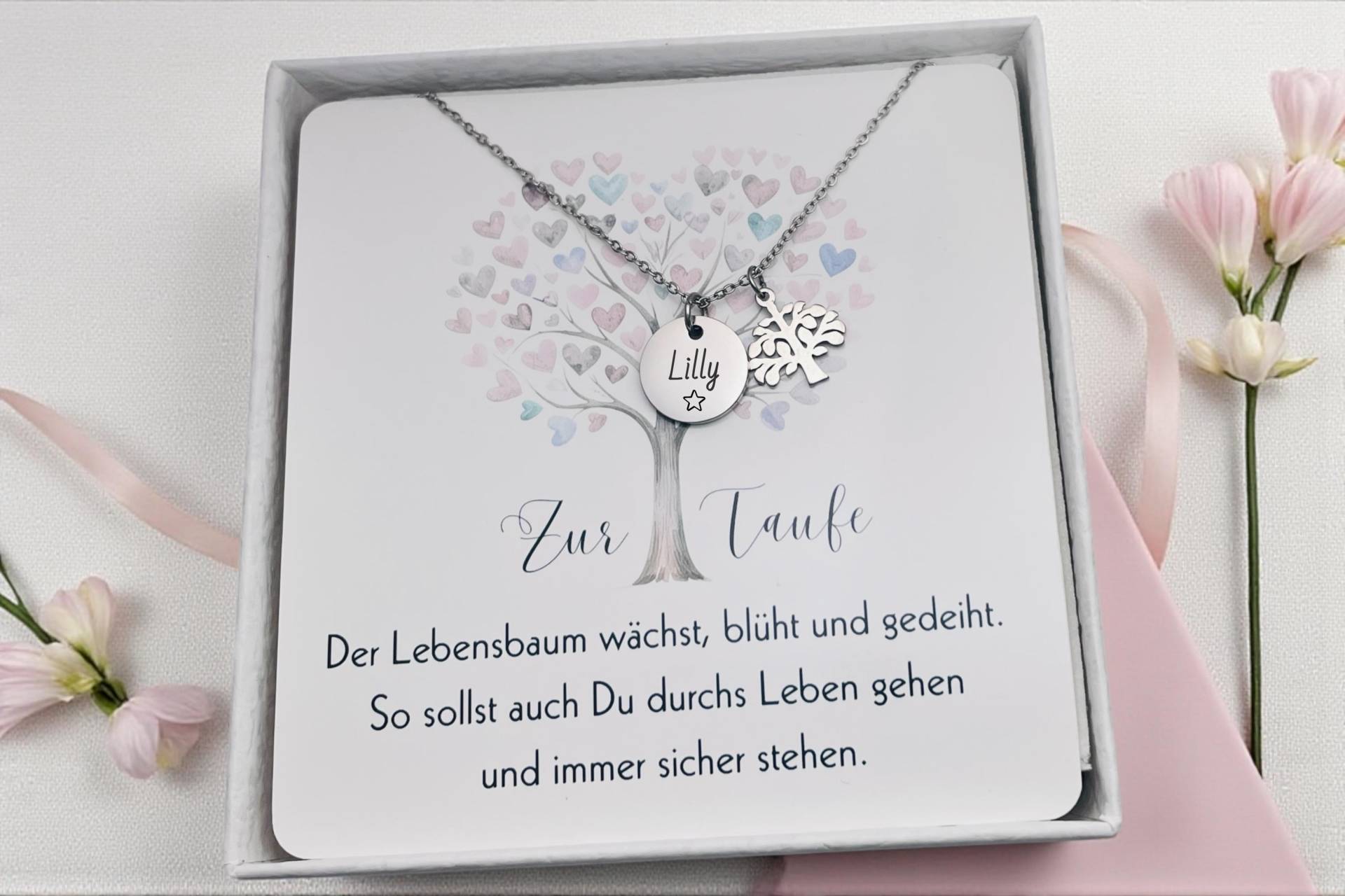Taufkette Lebensbaum-Kette Mit Baum Anhänger-Kette Mädchen Junge-Geschenk Kommunion Konfirmation-Edelstahl in Silber, 18K Gold-Patenkind Taufkette Lebensbaum-Kette Mit Baum Anhänger-Kette Mädchen Junge-Geschenk Kommunion Konfirmation-Edelstahl in Silber, 18K Gold-Patenkind von DevSchmuck