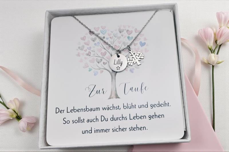 Taufkette Lebensbaum-Kette Mit Baum Anhänger-Kette Mädchen Junge-Geschenk Kommunion Konfirmation-Edelstahl in Silber, 18K Gold-Patenkind Taufkette Lebensbaum-Kette Mit Baum Anhänger-Kette Mädchen Junge-Geschenk Kommunion Konfirmation-Edelstahl in Silber, 18K Gold-Patenkind von DevSchmuck