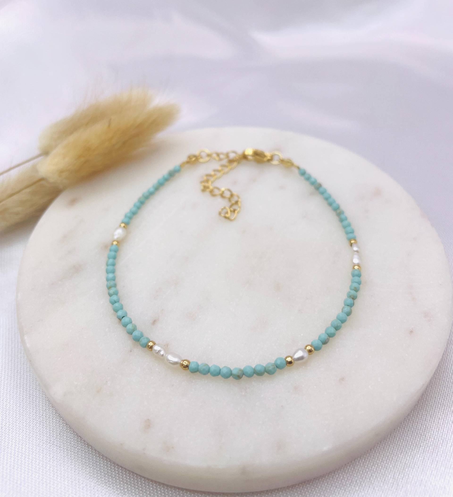 Türkis Naturstein Armband - Edelstahl Perlenarmband Personalisierter Schmuck Namensarmband Edelsteinarmband Geschenk Für Freundin von DevSchmuck