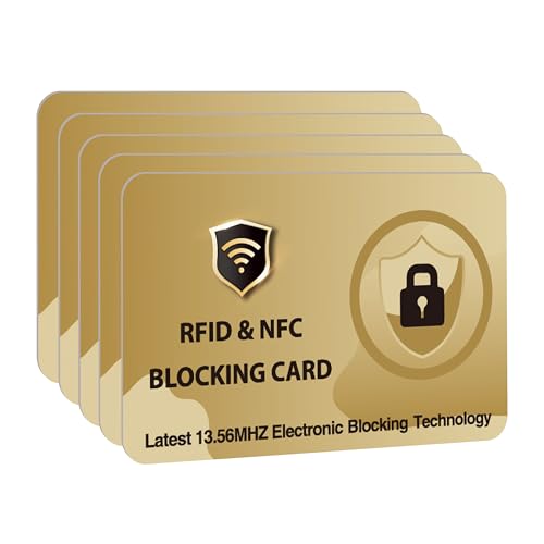 DevTech IT RFID-blockierende Karten, schützt die gesamte Brieftasche/Geldbörse, NFC-/kontaktloser Bankkartenschutz, goldfarben, 5 Stück von DevTech