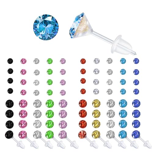 Durchsichtige Kunststoff Ohrstecker Ohrringe für Damen Mädchen - Kunststoff Ohrstecker Ohrloch Stecher Set für empfindliche Ohren, Ohrstecker durchsichtiger Piercing (40 Paar, 2 Stile, 9 Farben) von Devantia