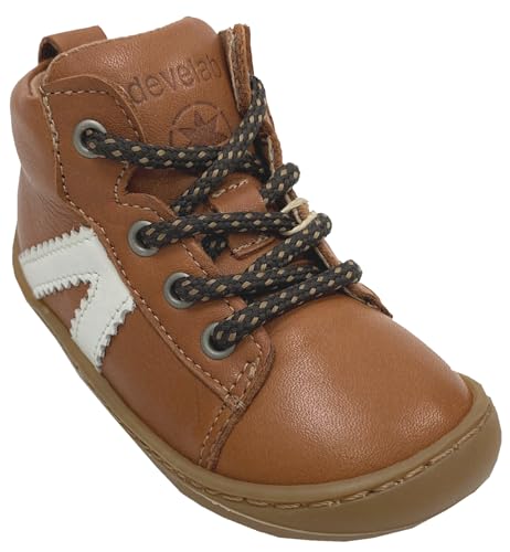 Develab Barfußschuhe aus Nappa Leder, Schnürer & Zipper Cognac Braun 45111 (Cognac Nappa, EU Schuhgrößensystem, Kleinkind, Numerisch, M, 22) von Develab