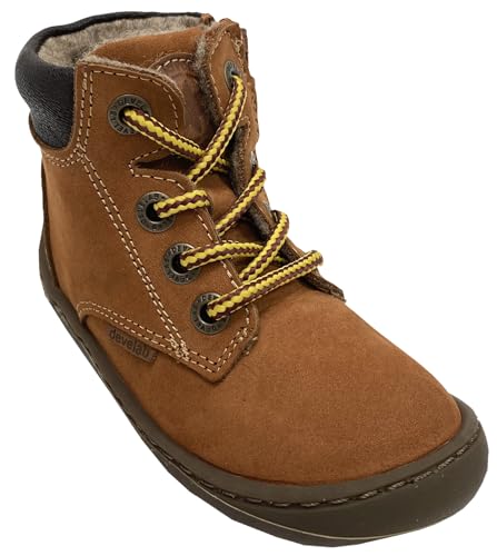 Develab Mini Boots in Cognac aus Leder + Wollfilz Futter, Schnürer & seitl. Zipper v Barefoot 45213 (Cognac, EU Schuhgrößensystem, Kleinkind, Numerisch, Schmal, 22) von Develab