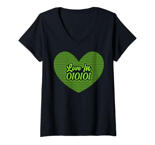 Damen Technik - Liebe im Binärformat T-Shirt mit V-Ausschnitt von Developer Geek Code Apparel