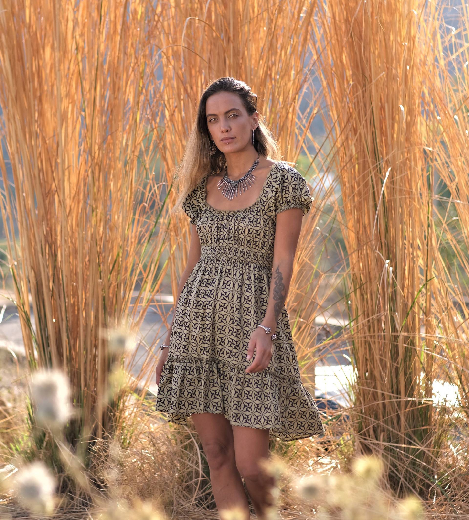 Baumwoll Boho Sommerkleid ~ Sonnenkleid Coquette Babydoll Kleid Milchmädchen Prärie Minikleid Hochzeitsgast Erdige Kleidung B2 von DeviClothing