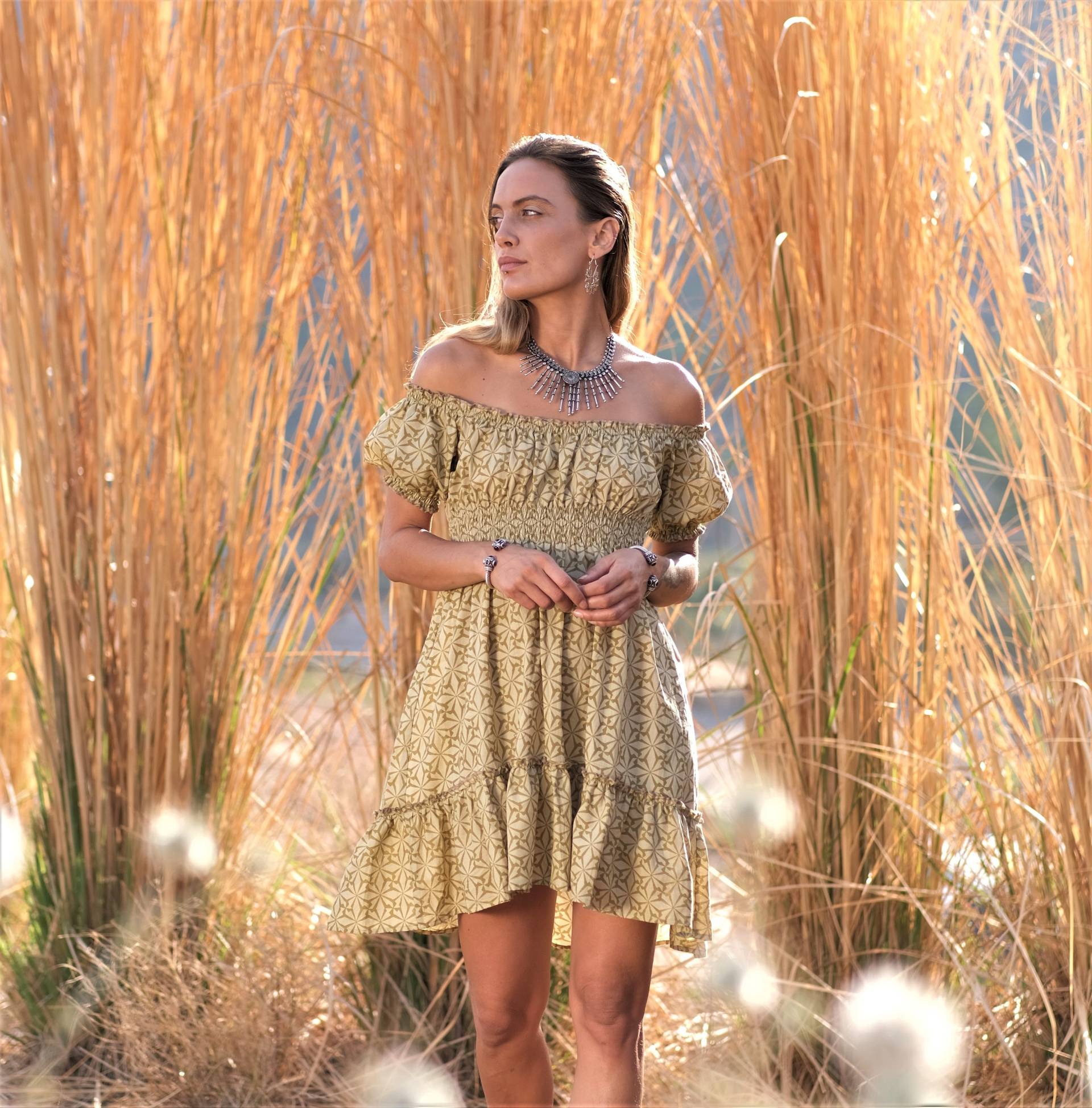 Boho Kleid ~ Smock Sommerkleid Aus Baumwolle Cottagecore Coquette Babydoll Prärie Erdige Kleidung B2 von DeviClothing