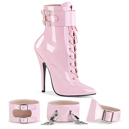 Pleaser Damen DOMINA-1023 High Heels Stiefelette Lack Baby Pink 42.5 EU von Pleaser