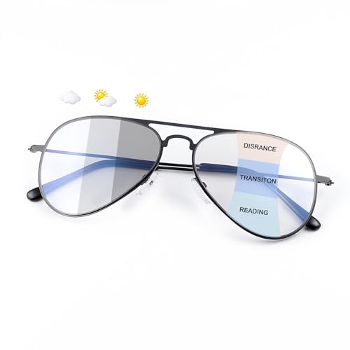 Devirld Photochrome Progressive Multifokus Lesebrille, UV400, Sonnenbrille, Sonnenleser, Computer, Anti Blaulicht Blendung, Übergangsbrille für Männer und Frauen(Schwarz, 2,00, Multiplikator_x) von Devirld