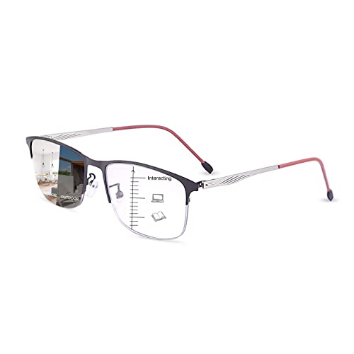 Devirld Photochromic Progressive Multifokus Lesebrille 1.0 UV400 Sonnenbrille mit Federscharniere Halber Rahmen Sonnenleser Computer Anti Blaulicht Blendung Übergangsbrille für Männer und Frauen von Devirld