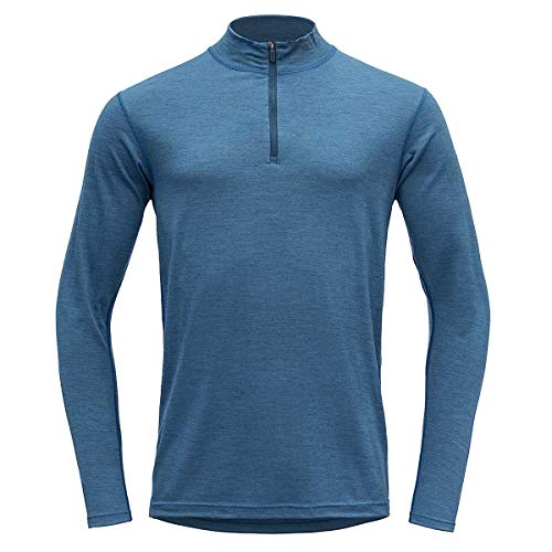 Devold M Breeze Merino 150 Zip Neck Blau, Herren Merino Unterwäsche, Größe XXL - Farbe Blue Melange von Devold