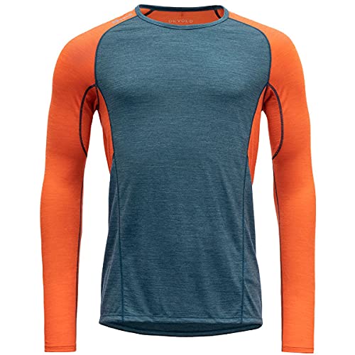 Devold Running Man Shirt Colorblock-Blau-Orange, Herren Merino Oberteil, Größe XL - Farbe Pond von Devold